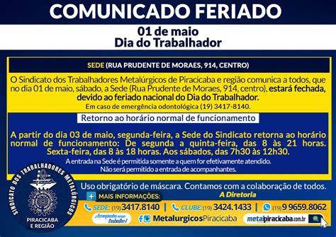 Comunicado Feriado 01 De Maio Dia Do Trabalhador Sindicato Dos