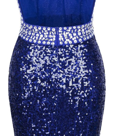 Angel Fashions Womens Round Neck Beading Sequin Backless Slit Party Dress Blue C411nc7ntm1