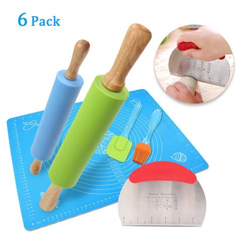 Buy Rolling Pin Pastry Mat Set Non Stick 6 In 1 Dough