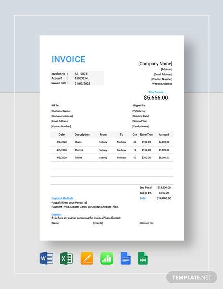 Company Invoice Template 7 Free Word Excel Pdf Document Downloads