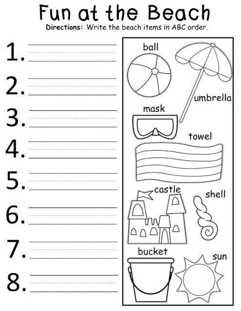 Abc Order Worksheet Kindergarten Summer Abc Order Abc Order Worksheet