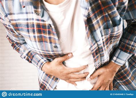 Young Man Suffering Stomach Pain Close Up Stock Photo Image Of Pain