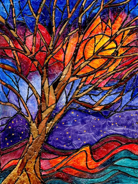 Sunset Tree Abstract Painting By Elaine Hodges
