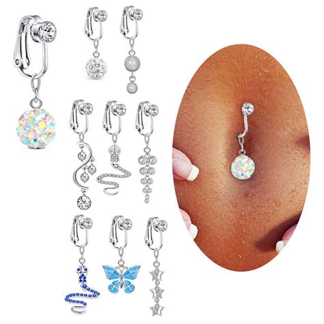 Faux Fake Belly Ring Fake Belly Piercing Clip On Umbilical Navel Belly Button Cartilage Clip On