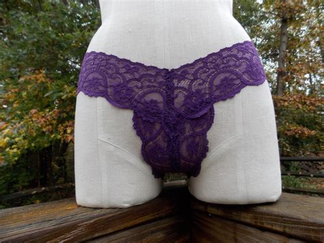 Crotchless Thong Panties In Soft Purple Stretch Lace Etsy