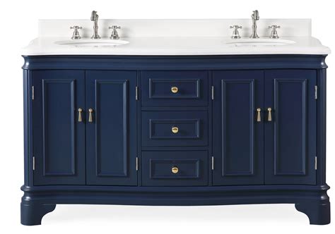 60 Double Sink Navy Blue Bathroom Vanity With White Quartz Counter Top