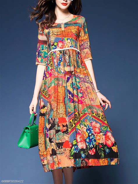 Colorful Printed Round Neck Empire Maxi Dress Empire