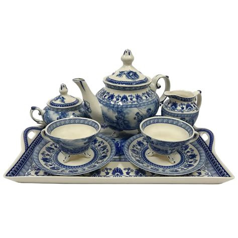Liberty Blue Transferware Porcelain Tea Set With Tray Antique