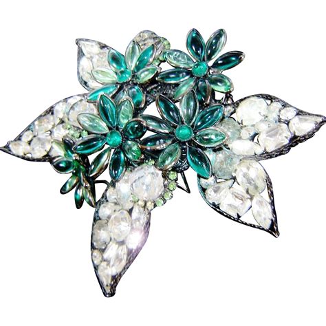 Massive Vintage Vrba Flower Brooch Rhinestone Crystal ...