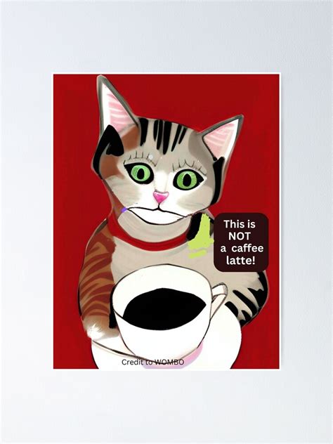 Funny Irritated Cat With Coffee Cup Wall Art Cartoon Cat Wall Decor As Prints On Canvas Or