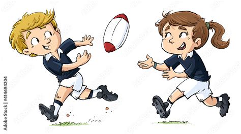 Girl And Boy Playing Rugby Illustration Stock Adobe Stock
