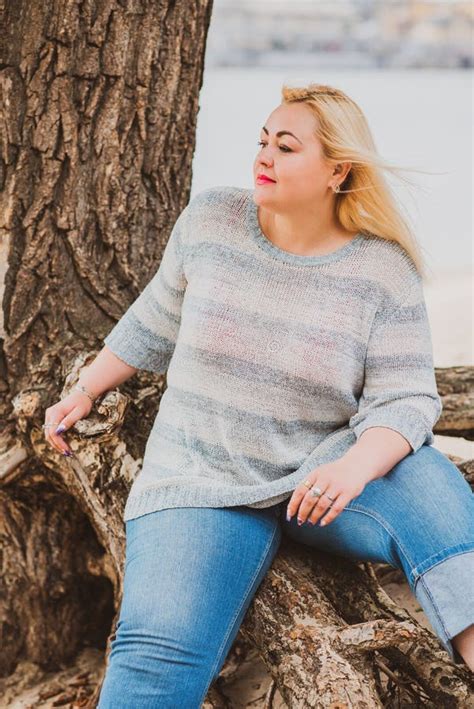 Plus Size Blonde Woman At Beach Lifestyle Stock Photo Image Of