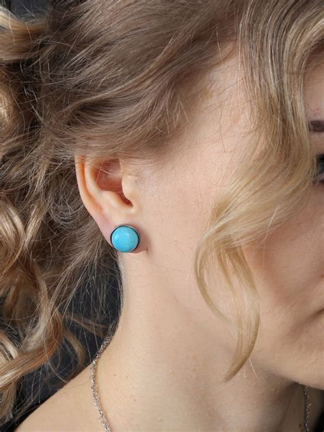 Natural Turquoise Studs Earrings Handmade Earrings Diameter Etsy