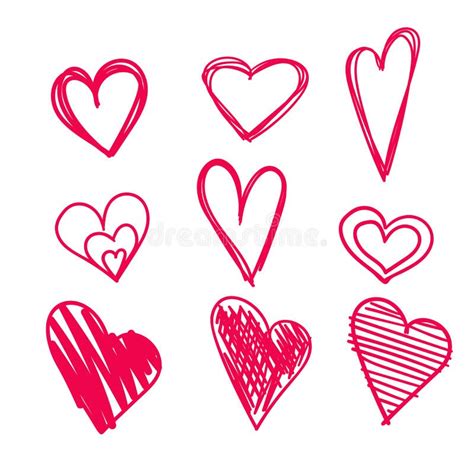 Set Of Hearts Hand Drawn Shape Symbol Stock Vector Illustration Of