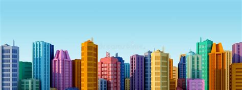 Urban View With Colorful Skyscrapersthe City Background Concept Stock