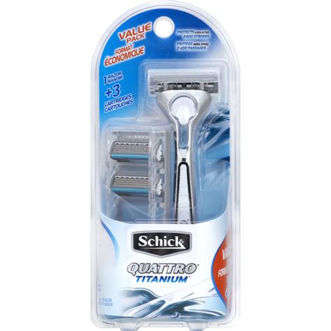Schick's current key refillable product offering is the three bladed hydro 3, hydro 5, and quattro titanium. Schick Quattro Titanium Value Pack | Disposable Razors ...