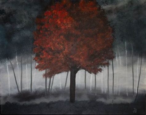 Atomic Tree Acrylic Painting Original Dark Abstract