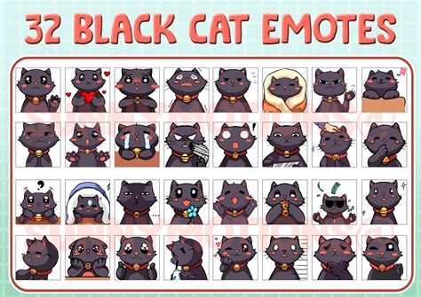 32x Twitch Discord Emotes Black Cat Kitty Cats Stream Etsy In 2022 Black Cat Cute