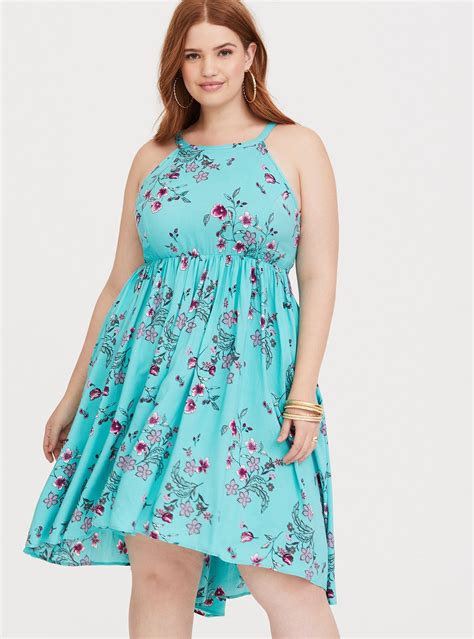 Turquoise Floral Hi Lo Challis Dress Plus Size Dresses Challis Dress