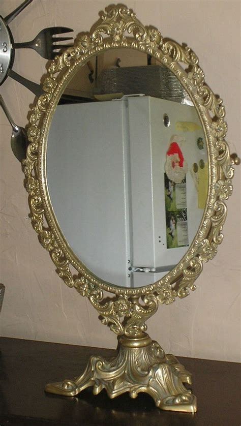 antique solid brass vanity mirror swivel w stand ornate flower design artnouveau swivel tv
