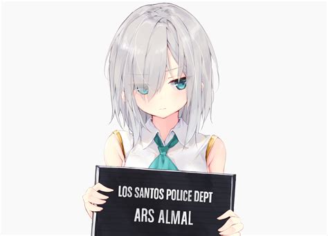 Anime Aqua Eyes Ars Almal Short Hair White Blush Tie Gray Hair Virtual Youtuber Hd