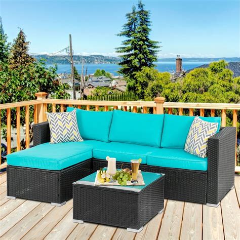 Jamfly 3 Piece Blue Outdoor Furniture Sectional Sofa Patio Set With