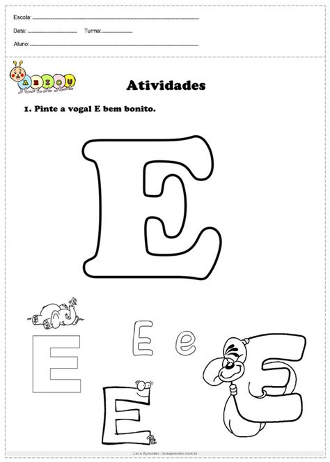 Atividades Com A Letra E Para Imprimir Ler E Aprender