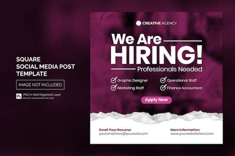 Premium Psd We Are Hiring Job Vacancy Square Banner Or Social Media