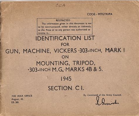 Armourers Documents And Parts Lists The Vickers Machine Gun