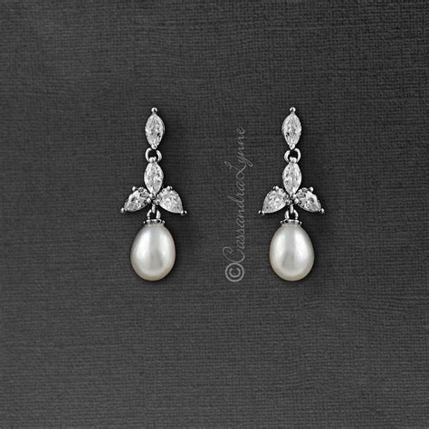Pearl Drop Bridal Earrings With Cz Jewels Silver Pearl Drop