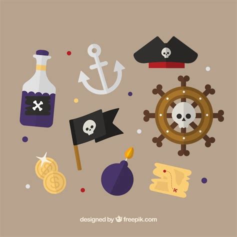 Set Of Pirate Elements In Flat Design Vector Free Download