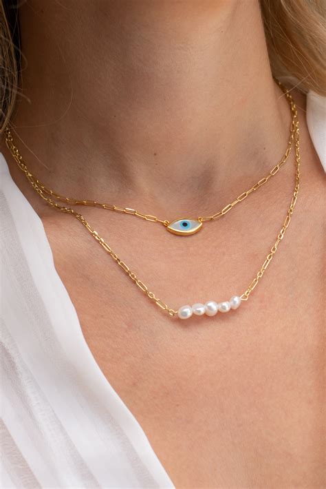 Necklaces Women S Necklaces Gold Evil Eye Necklace Tiny Pearls