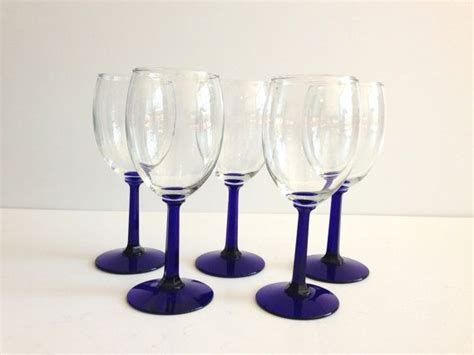 Vintage Cobalt Blue Stem Wine Glasses Set Of Five 5 Blue Stem Wine Glasses Cobalt Blue