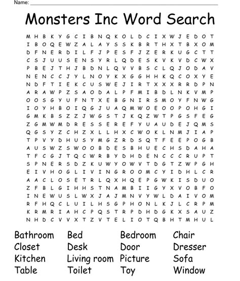 Monsters Inc Word Search Free Printable Monorails And Magic Gambaran