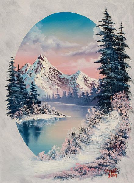 Bob Ross Winter Paradise Oval Paysage De Neige En Peinture Peinture