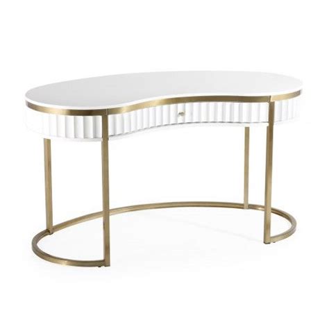 Glam Scalloped White Lacquer Gold Base Curve Desk In 2021 Curved Desk