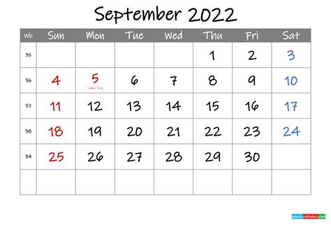 Editable September 2022 Calendar With Holidays Template Ink22m9
