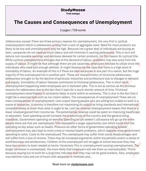 The Causes And Consequences Of Unemployment Free Essay Example