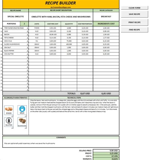 Recipe Of Recipe Template For Excel