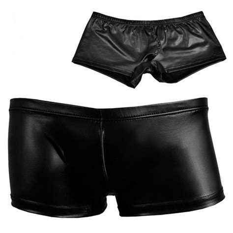2018 Sexy Men Faux Leather Boxer Shorts Trunks Pant Low Waist Underwear S M L In Boxers From