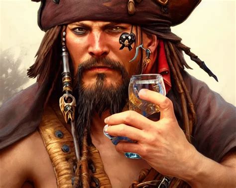Close Up Of An Old Pirate Drinking Rum Deep Focus D Stable