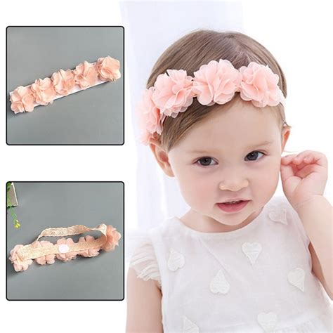 Baby Flower Crown Headband Chiffon Flower Wreath Pink Ribbon Hair Bands