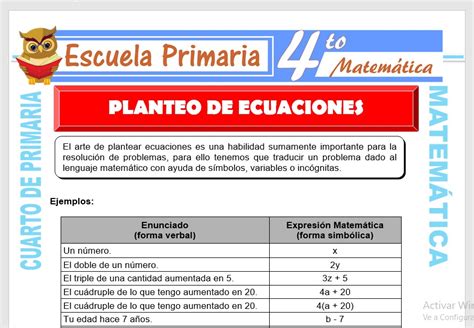 Planteo De Ecuaciones Para Cuarto De Primaria Escuela Primaria