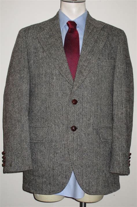 Mens Harris Tweed Gray Herringbone Sport Coat Blazer 40r 100 Wool 2