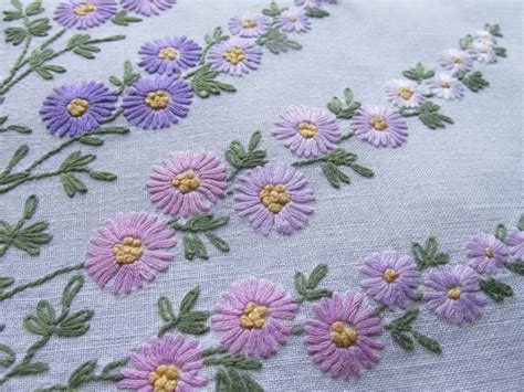 Vintage Hand Embroidered Tray Cloth Panel Pretty Raised Florals