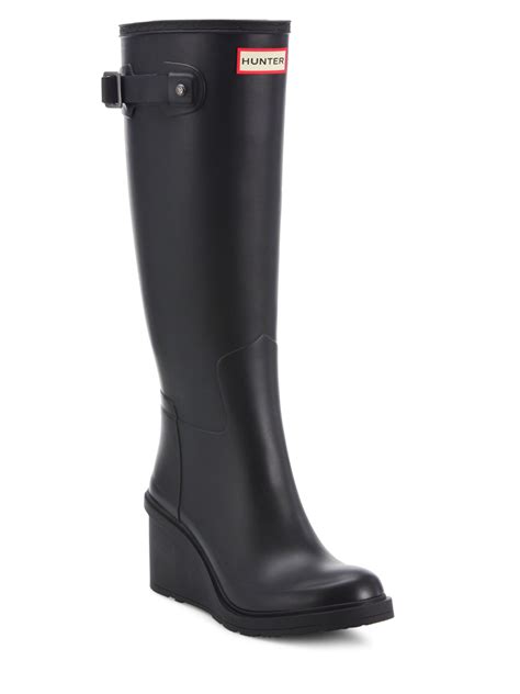 Hunter Original Refined Mid Wedge Tall Rain Boots In Black Lyst