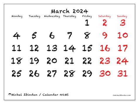 Calendar March 2024 46ms Michel Zbinden Za