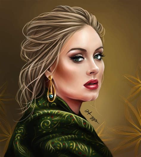 A Painting Of A Woman With Long Blonde Hair And Green Eyeshade Wearing