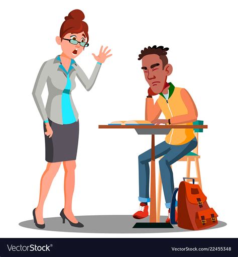 Angry Teacher And Student Sleeping At The Desk Vector Image