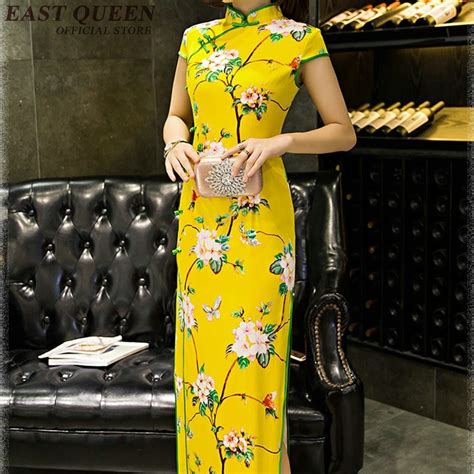 Chinese Traditional Long Sleeve Qipao Modern Dress Long Ladies Elegant